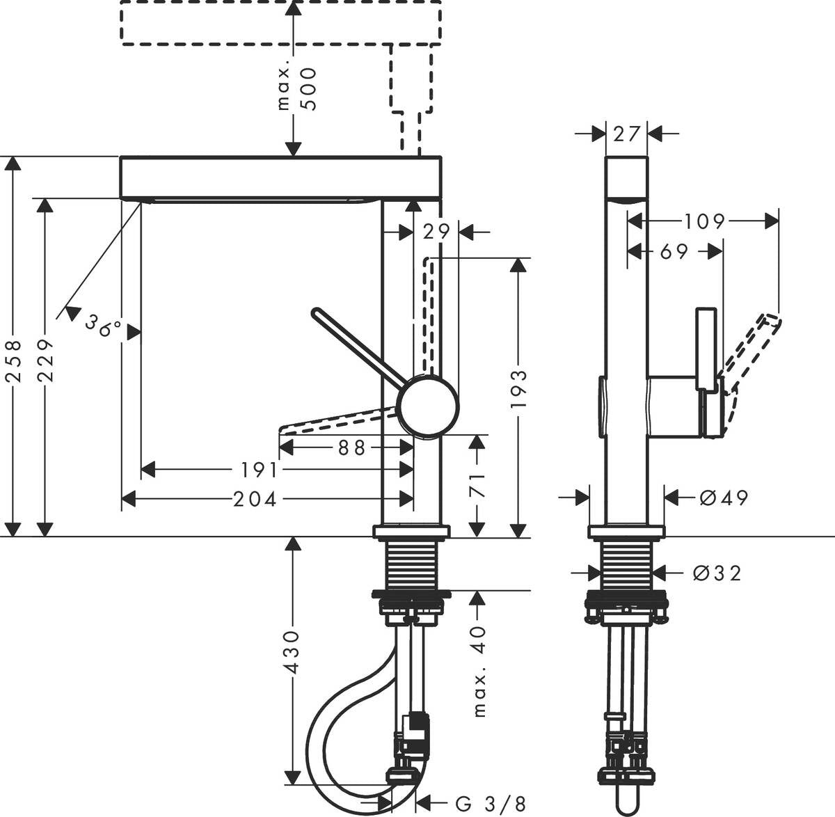 Grifo Monomando Finoris de Lavabo 230 con Caño Extraíble Cromo Hansgrohe - 7