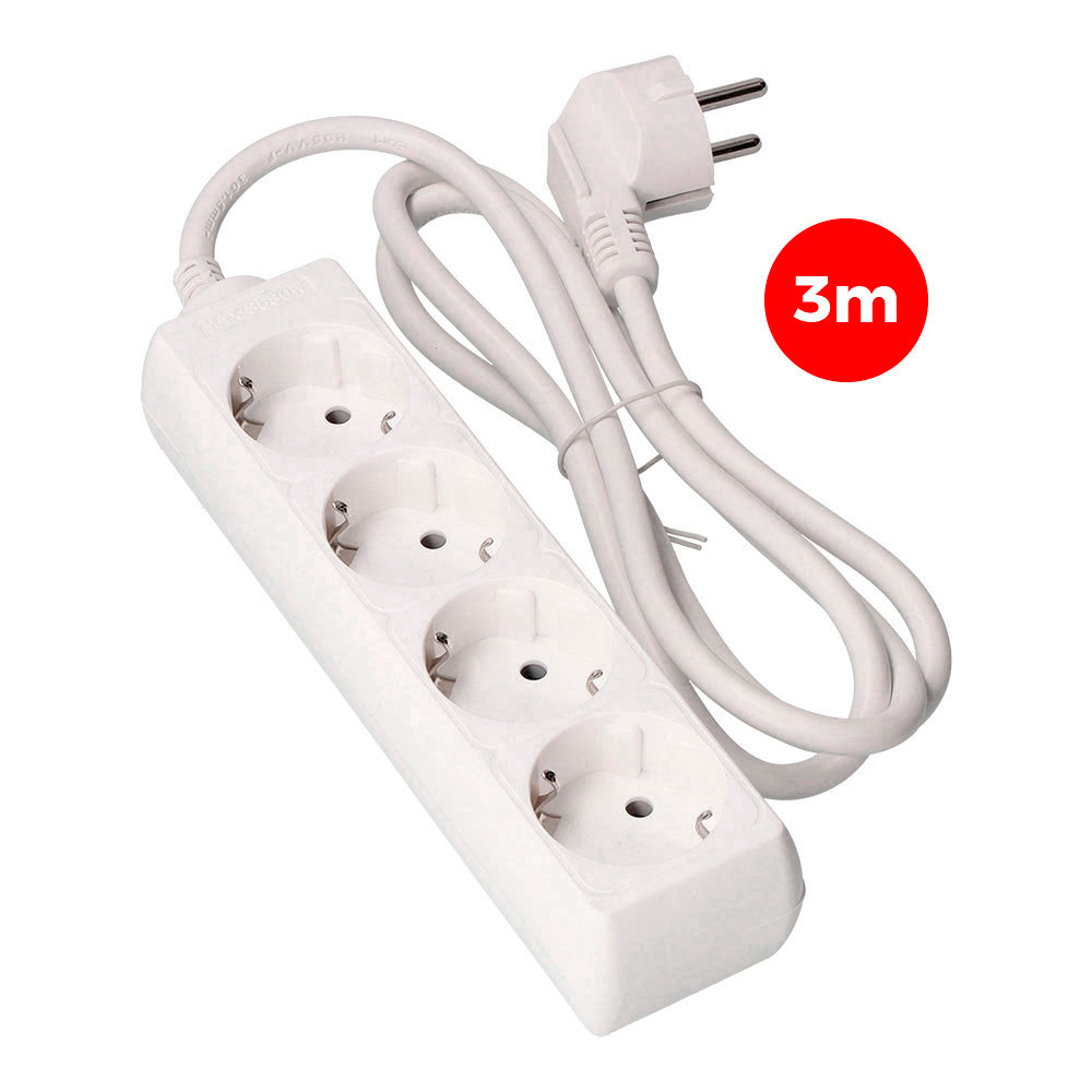 4-outlet power strip, 2P+E Shuko, 2P+E, 3 m of H05VV-F 3G1.5 mm² cable, 16A 250V~ 3680W, EDM