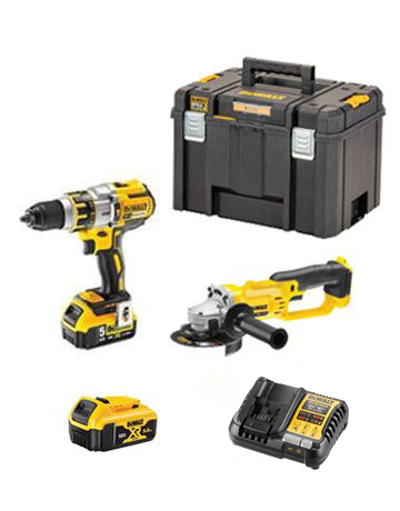 Dewalt DCK256P2T Set - DCD996 Hammer Drill + DCG412 Grinder + 2 5.0Ah Batteries + Charger + Briefcase