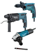 Set herramientas eléctricas Makita MT: Martillo Ligero 800W + Taladro percutor 430W + Amoladora 570W PRK00184