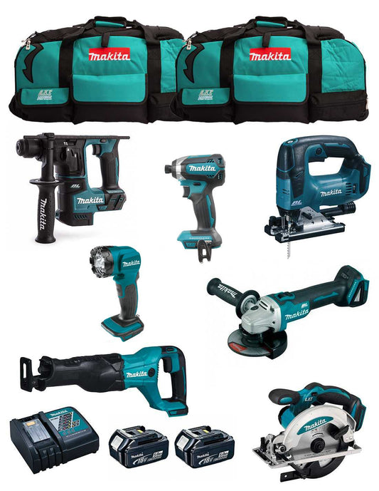 Makita kit 7 tools + 2bat 5Ah + charger + 2 bags LXT600 DLX7710BL2