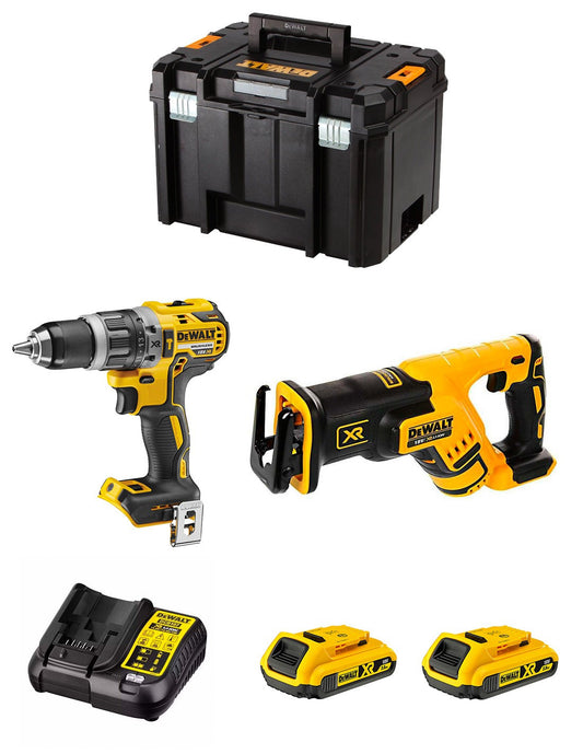 Kit Dewalt Taladro Percutor DCD796 + Sierra Sable DCS367 + 2bat 2Ah + cargador + TSTAK VI DCK277D2