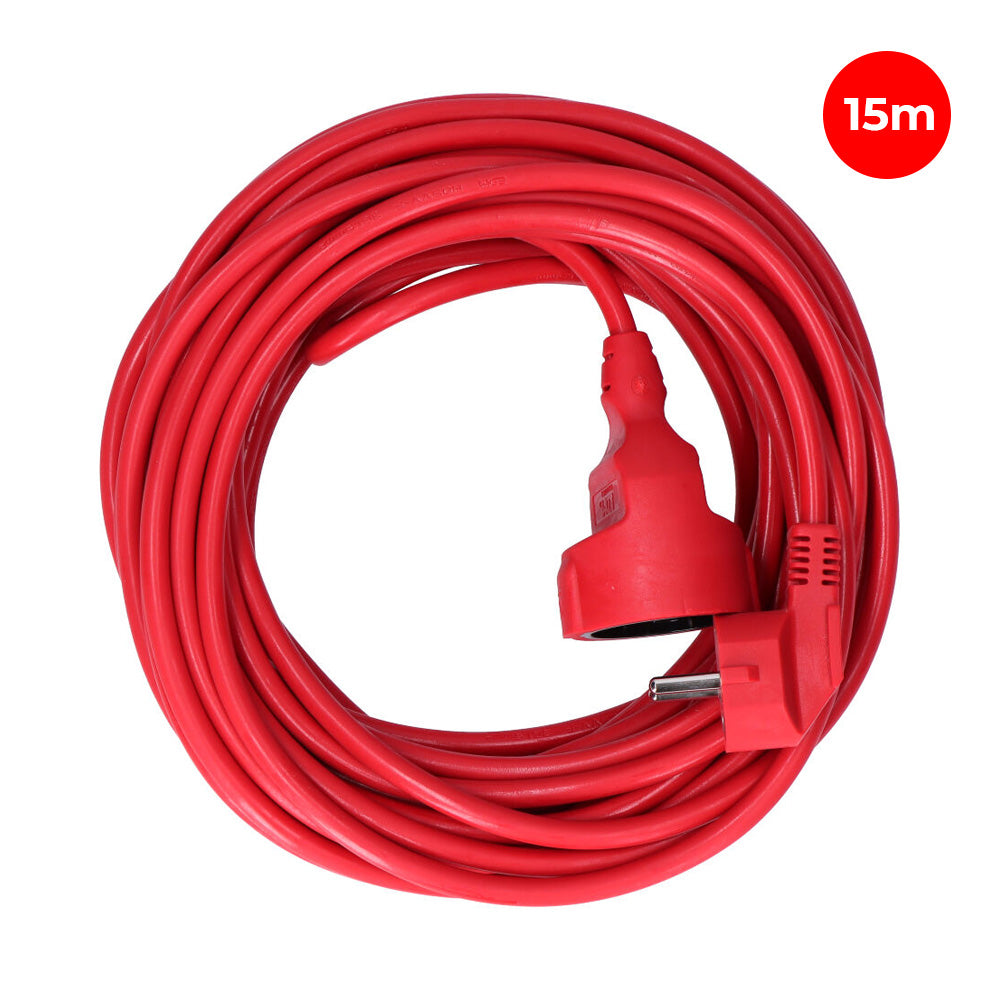 Extension cord with 1 2P+E socket, 16A 250V~, 15 m of H05VV-F 3G1.5mm² cable, Red, EDM