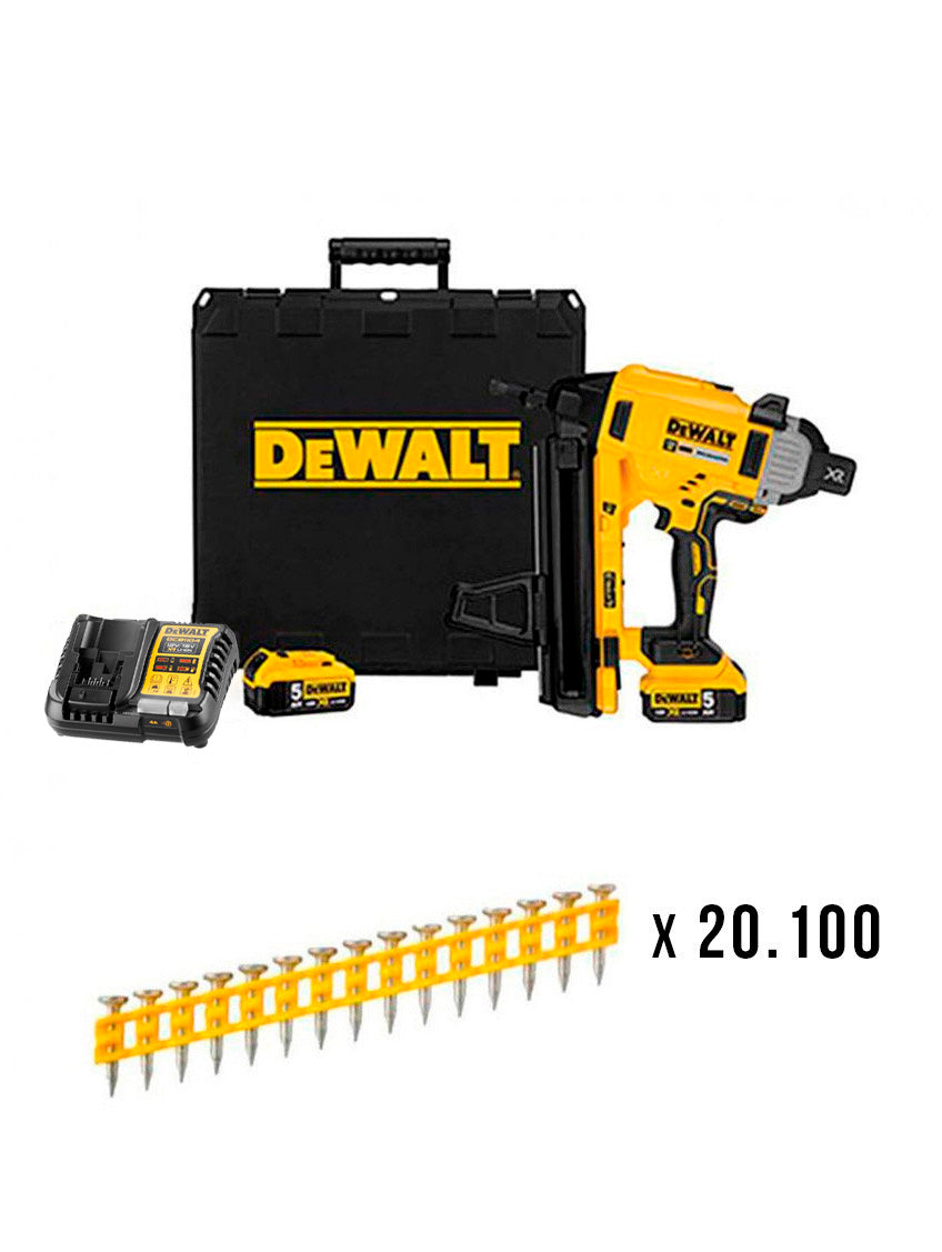 Combo Clavadora de Hormigón y Acero a Batería 18V DCN890P2 + 20.100 Clavos 20mm Dewalt