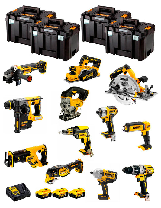 Kit Dewalt 12 herramientas + 3bat 5Ah + Cargador DCB115 + 4xTSTAK DCK120P3