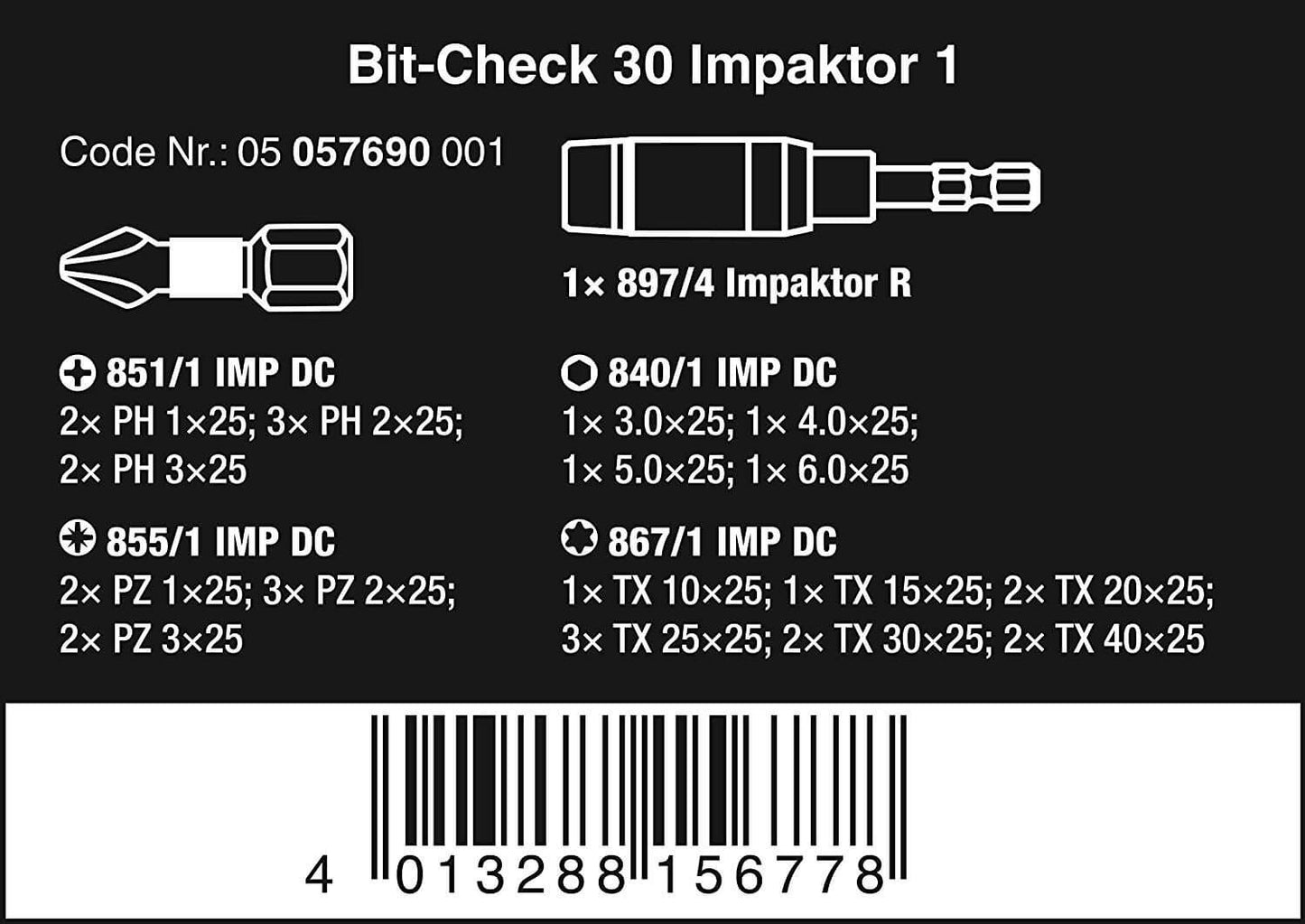 Juego de Puntas Bit-Check 30 Impaktor 1 Wera