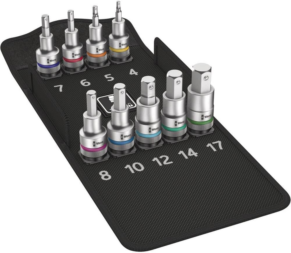 Set of 9 Zyklop hexagonal sockets with holding function, Wera 8740 C HF 1