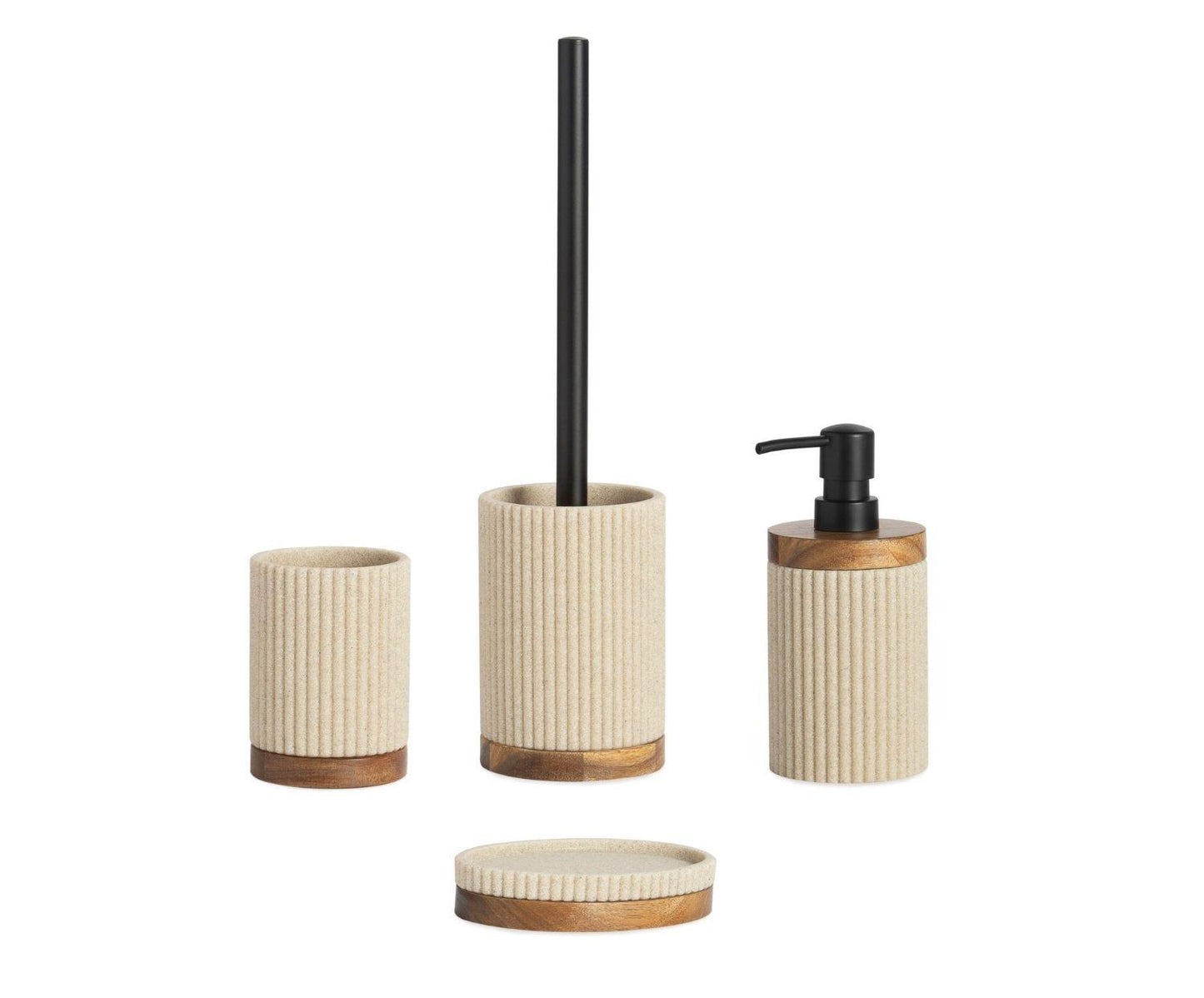 Escobilla de baño Beige Poliresina y Madera de Acacia Ø9,5×39,5 cm Andrea House