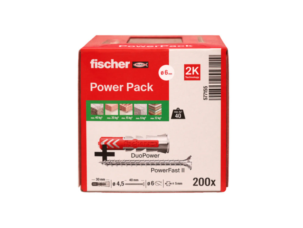 Fischer DuoPower 6x30 box + PowerFast II 4.5x40 screw, 200 pcs.