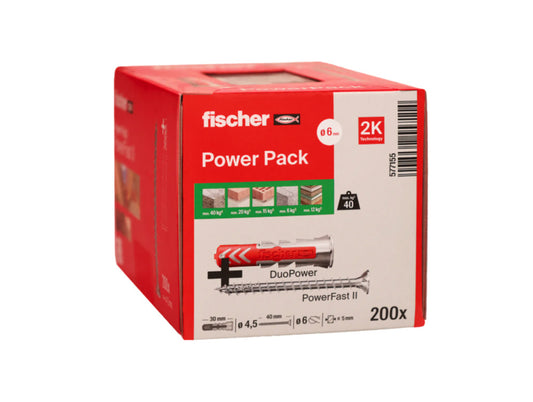 Fischer DuoPower 6x30 box + PowerFast II 4.5x40 screw, 200 pcs.