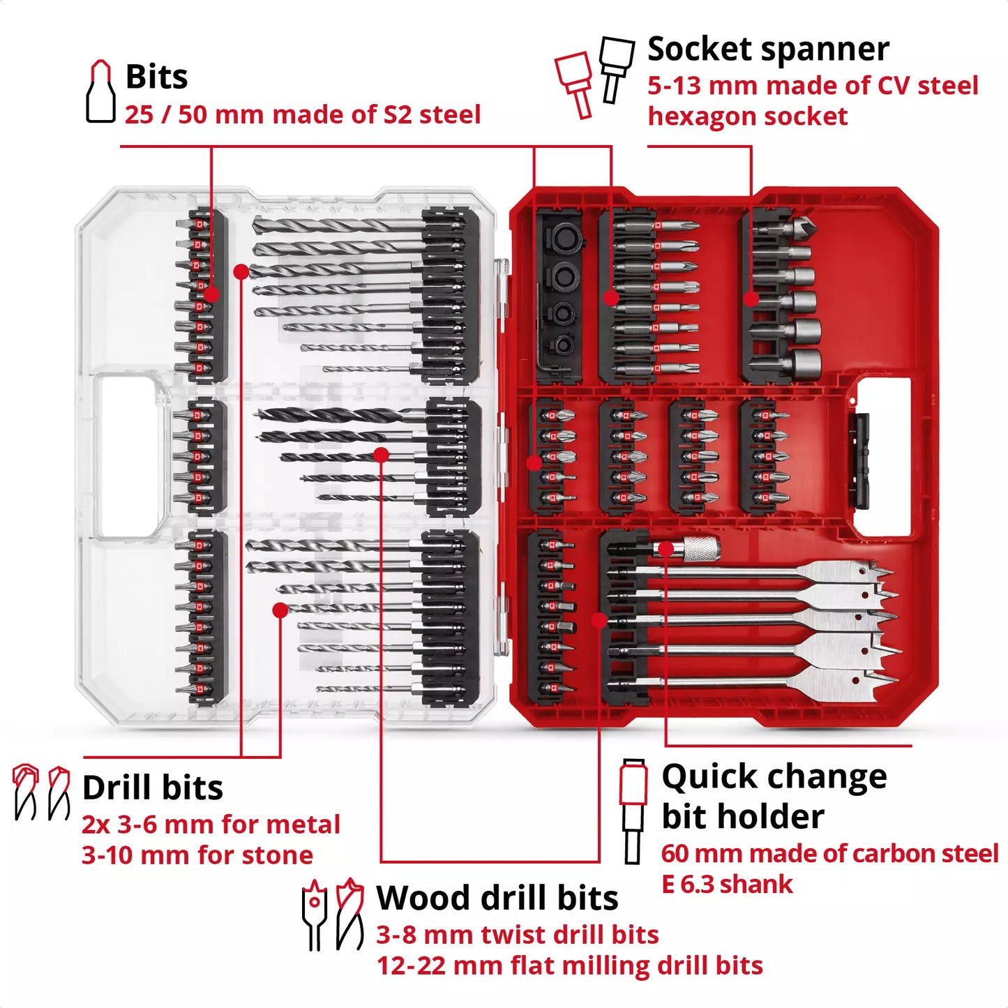 Juego de puntas y brocas XL-CASE 95pcs LS Einhell 49108788