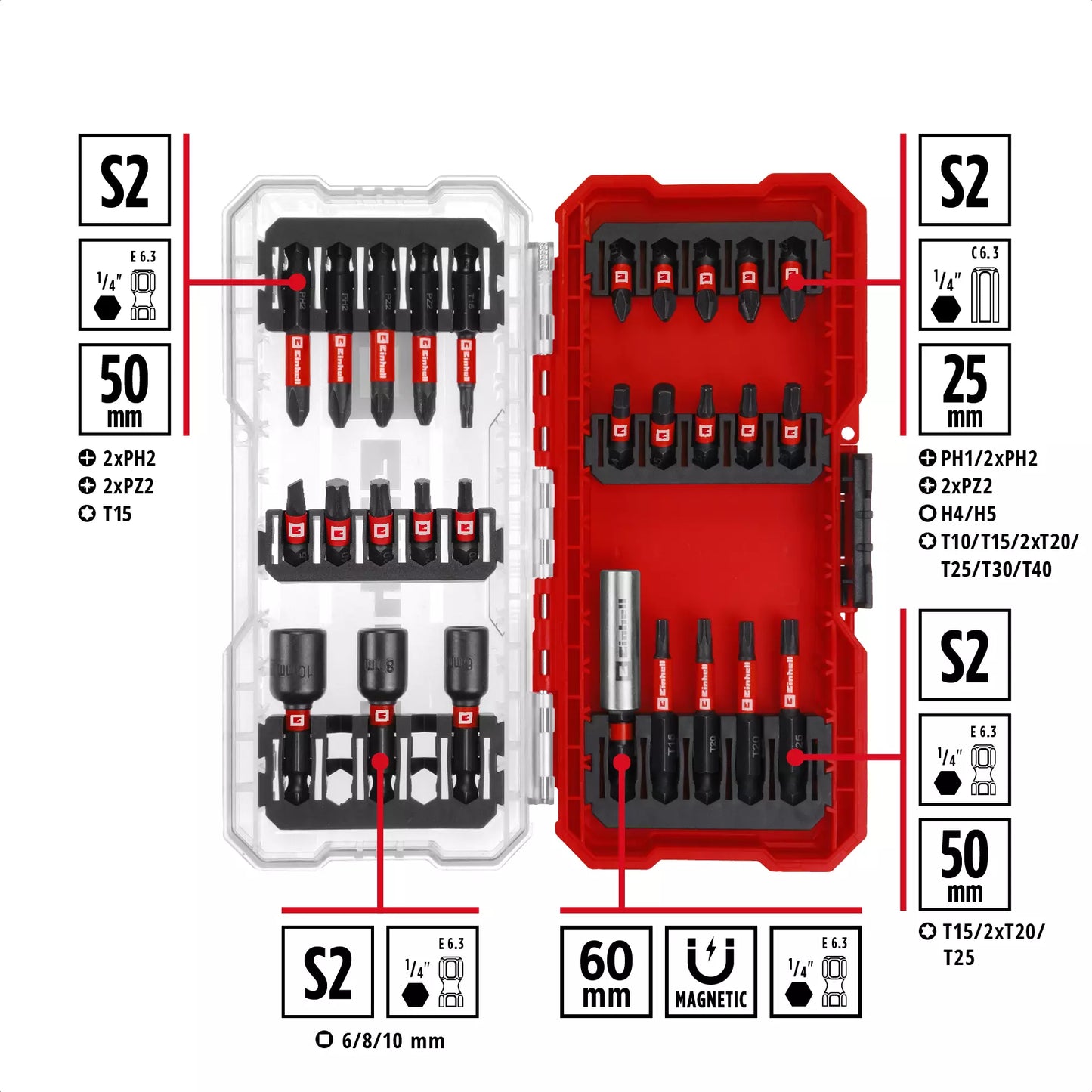 Juego puntas y vasos S-CASE 28pcs LS Einhell 49108703